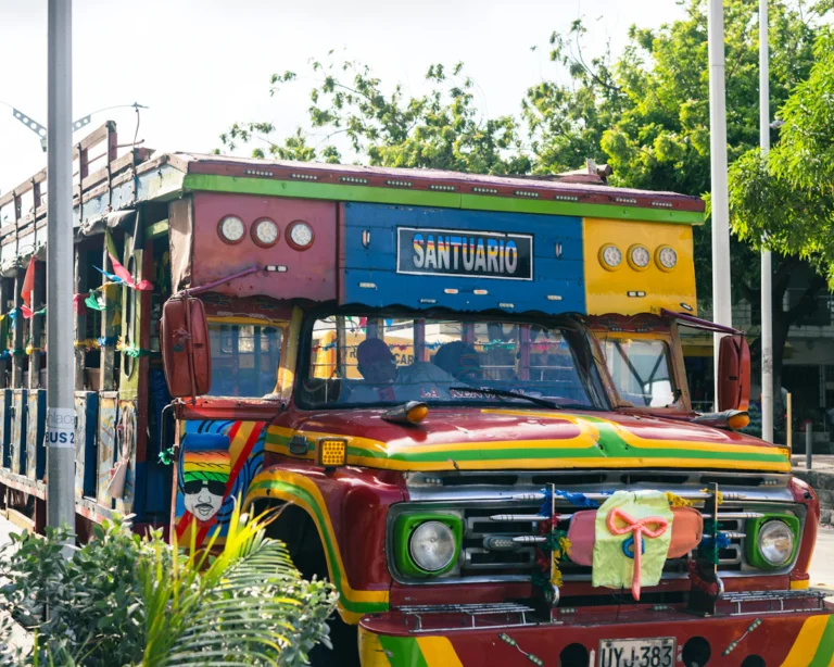 Colorful traditional Colombian chiva in the Coffee Region