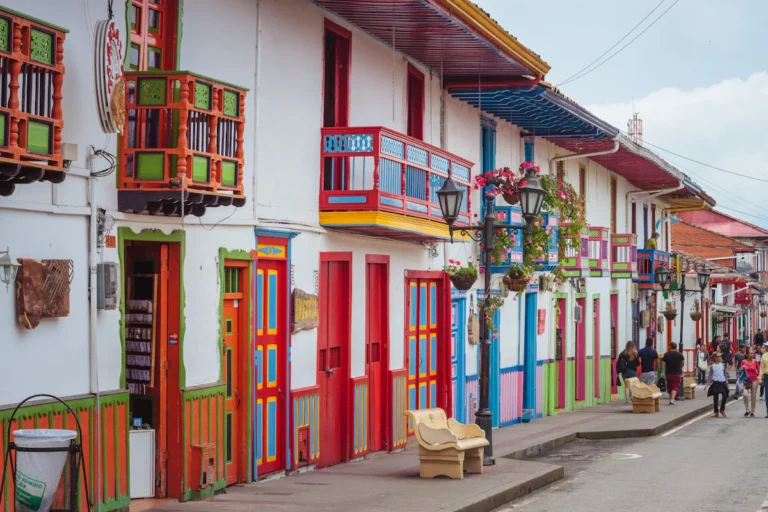 Colorful street in an iconic town of Quindío, Coffee Region
